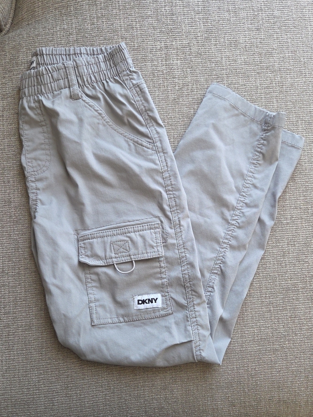 DKNY Boy's Light Gray Cargo Pants with Elastic Waist